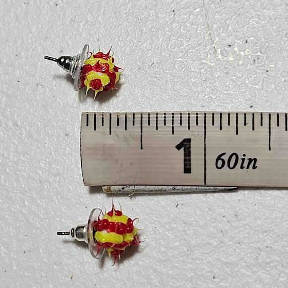 Retro 80s Spike Ball Stud Earrings Red Yellow Statement Punk Fashion Jewelry - Picture 4 of 4